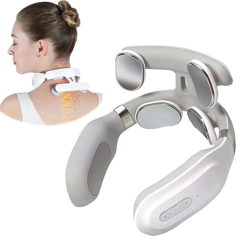Smart Neck Massager – 4-Head Heating & Vibration Device with 6 Modes & 9 Levels