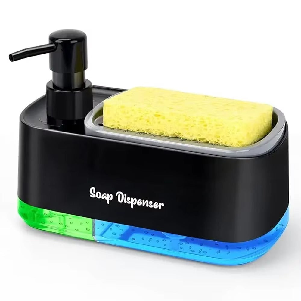 2-in-1 Hand & Dish Soap Dispenser Set – Detergent Pump with Built-In Sponge Holder for Kitchen