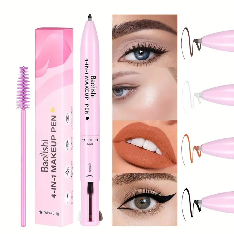 4-in-1 Makeup Pen – Matte Lip Liner, Eyebrow Pencil, Eyeliner & Highlighter | All-in-One Daily Beauty Tool
