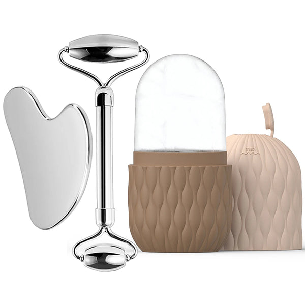 Ice Face Roller (1/3PCS Set) – Stainless Steel & Silicone Facial Roller for Skin Tightening - Live Easy