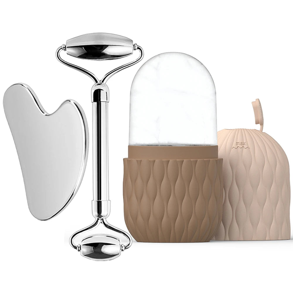 Ice Face Roller (1/3PCS Set) – Stainless Steel & Silicone Facial Roller for Skin Tightening - Live Easy