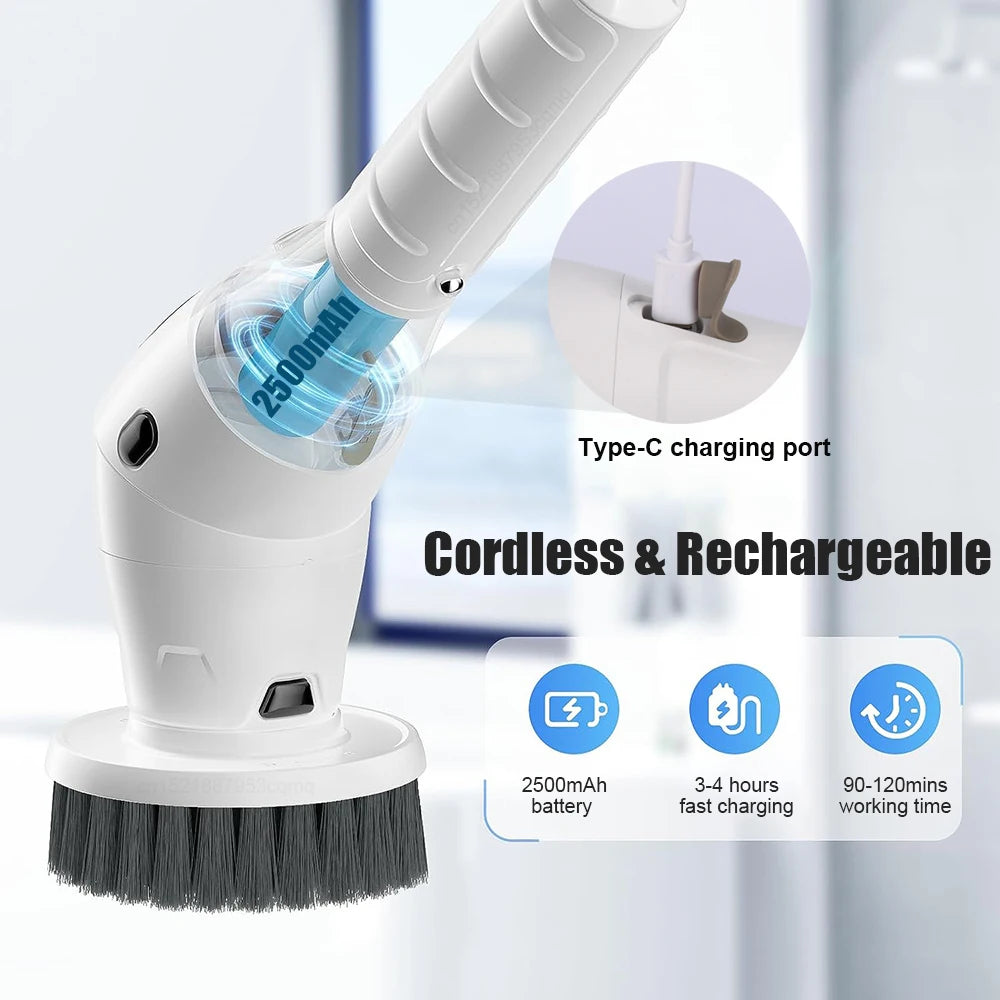 Electric Cleaning Brush 8-in-1 – Rechargeable Cordless Rotating Scrubber with Adjustable Handle
