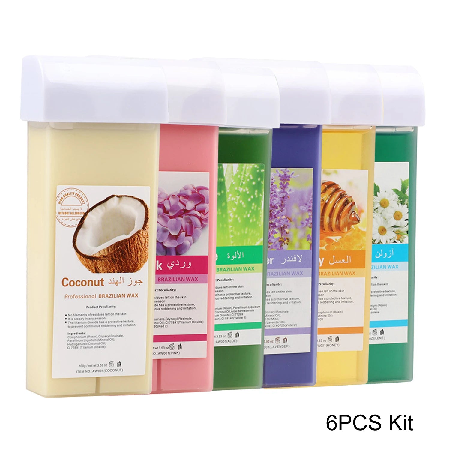 Roll-On Wax Refill Kit – Professional Hair Removal Cartridges for Wax Warmer (Aloe, Honey, Coconut, Lavender, Rose, Chamomile) 100ML