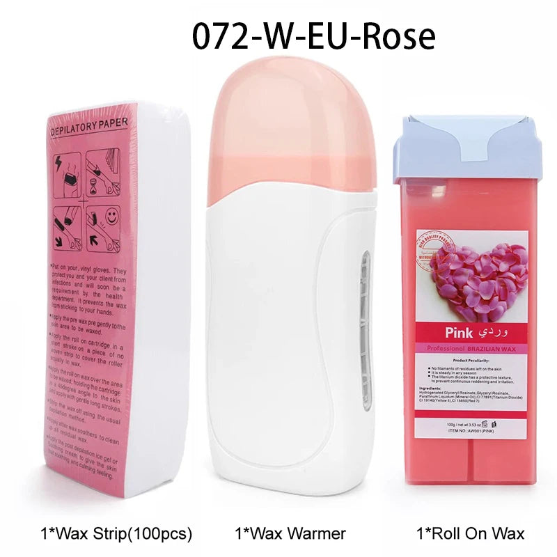 Unisex Roll-On Waxing Kit – Professional Hair Removal Set with Wax Warmer, Honey Cartridge & 100 Wax Strips