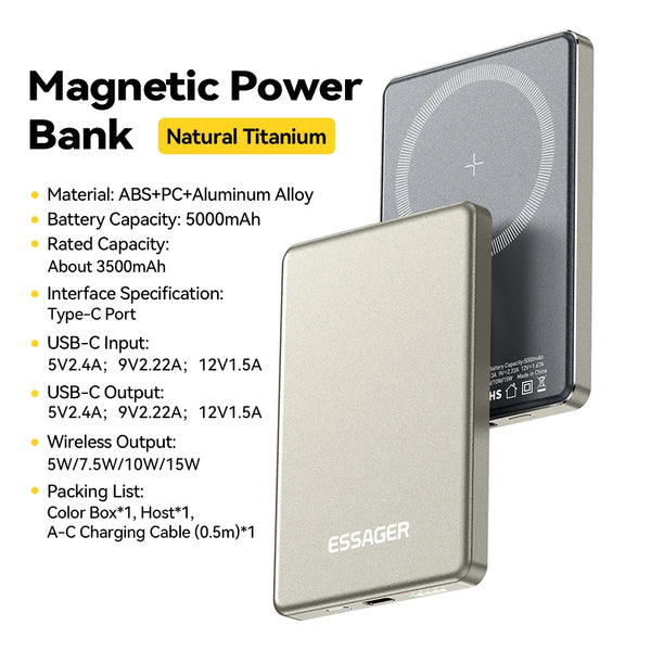 Magnetic Wireless Power Bank 20W – 5000mAh Portable Fast Charging External Battery for MagSafe iPhones | Compact Magnetic Charger for Travel & Daily Use - Live Easy