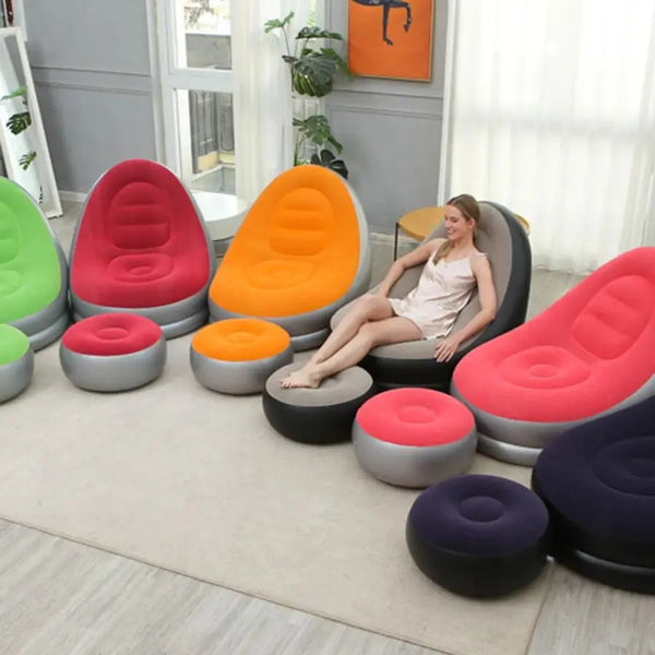 Inflatable Lounge Sofa with Footstool Set – Portable Air Chair for Home, Office, Travel & Poolside Relaxation