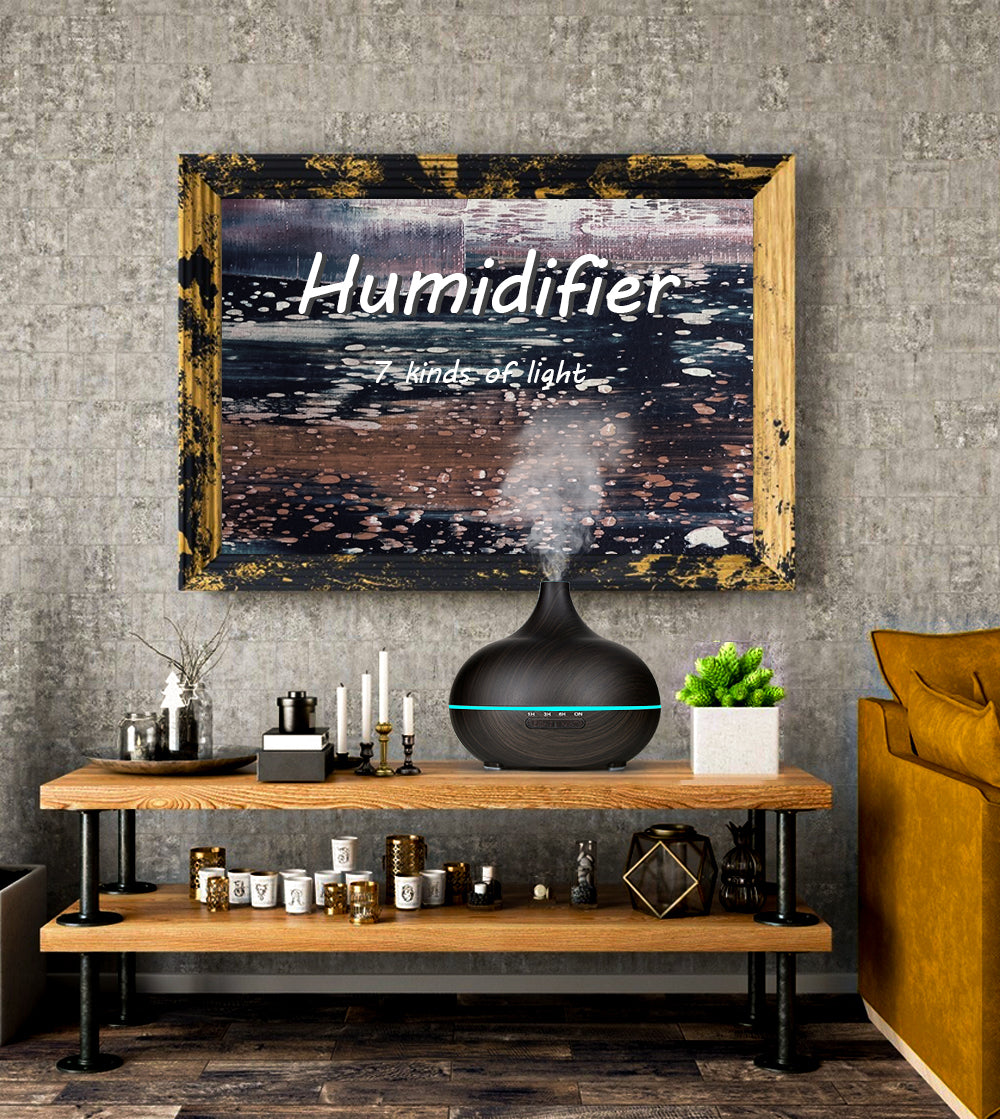 Wood Grain Ultrasonic Aromatherapy Diffuser – Essential Oil Humidifier with Remote, LED Lights & Timer