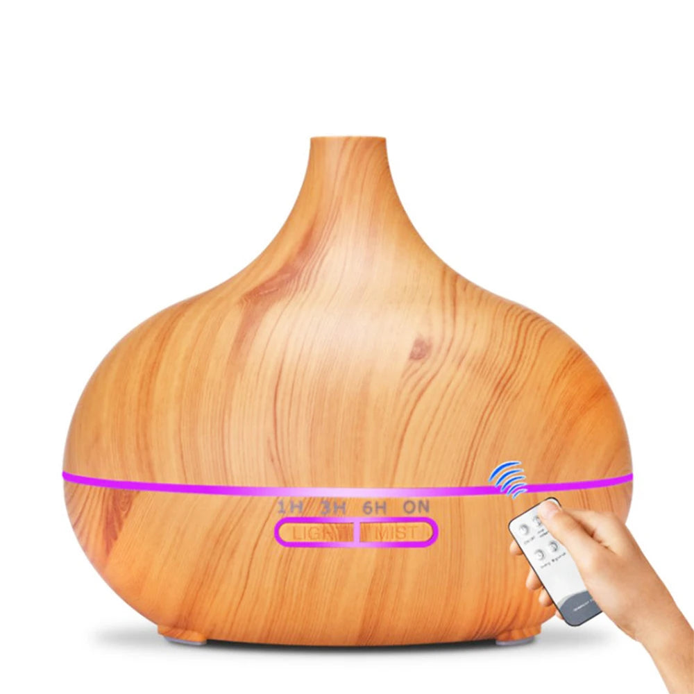 Wood Grain Ultrasonic Aromatherapy Diffuser – Essential Oil Humidifier with Remote, LED Lights & Timer
