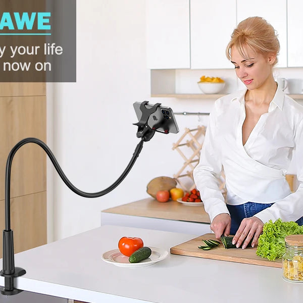 Flexible Long Arm Gooseneck Phone Holder – Adjustable Bedside & Desktop Clamp Mount for Video Calls, Streaming & Live Recording