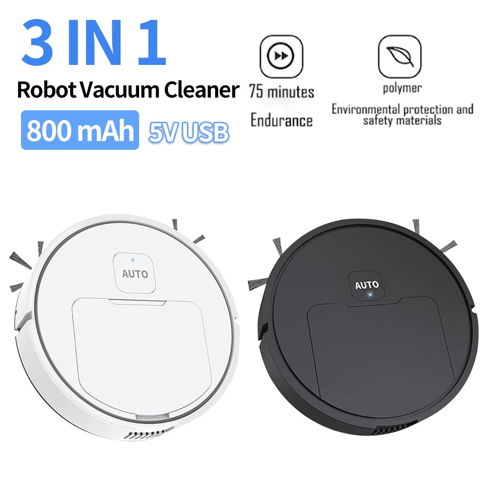 3-in-1 Robot Vacuum Cleaner – USB Rechargeable Robotic Vacuum & Mop Combo | 1000Pa Suction Smart Floor Washer for Home, Carpet & Pet Hair - Live Easy