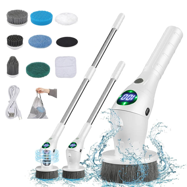 Electric Cleaning Brush 8-in-1 – Rechargeable Cordless Rotating Scrubber with Adjustable Handle