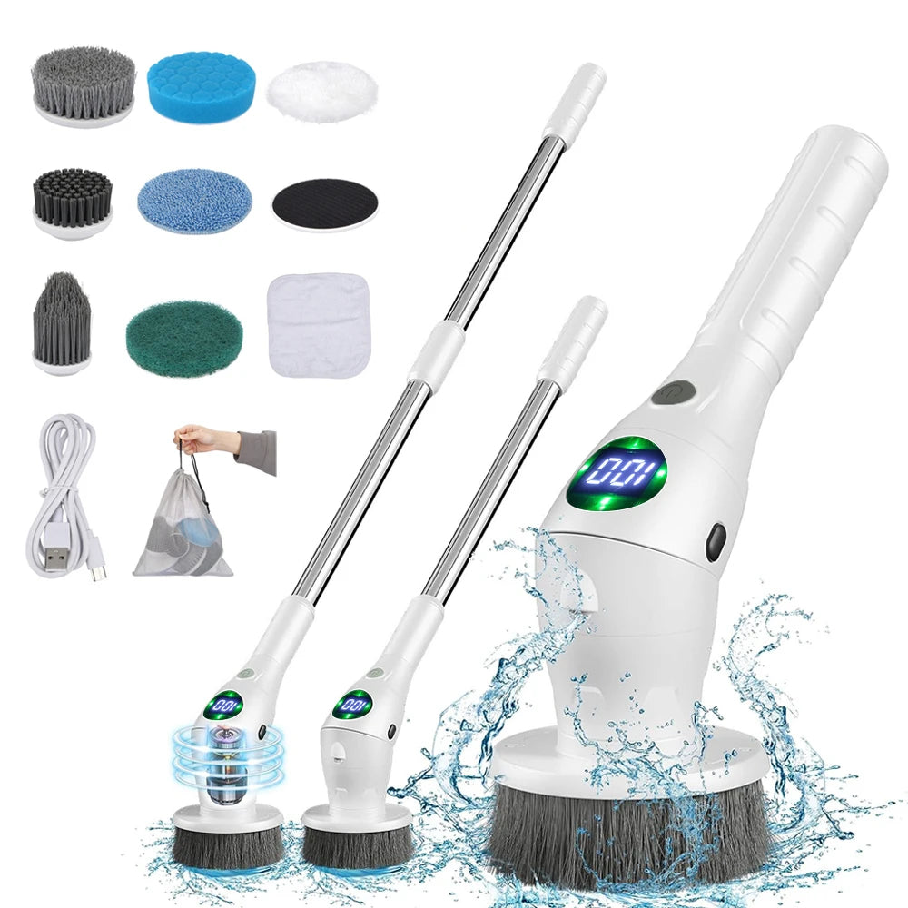 Electric Cleaning Brush 8-in-1 – Rechargeable Cordless Rotating Scrubber with Adjustable Handle