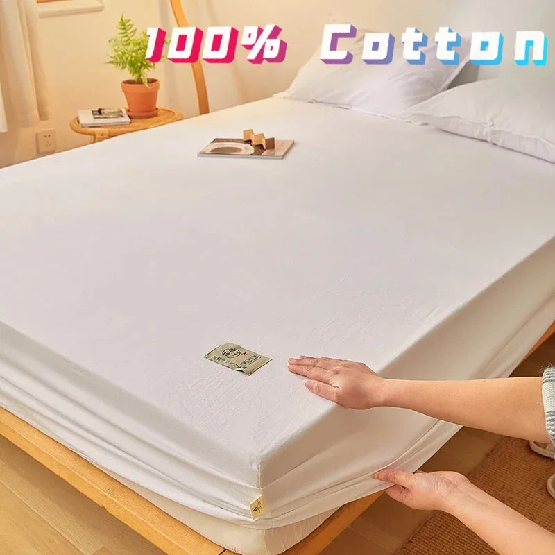 100% Cotton Fitted Mattress Cover – Breathable Anti-Slip Protector