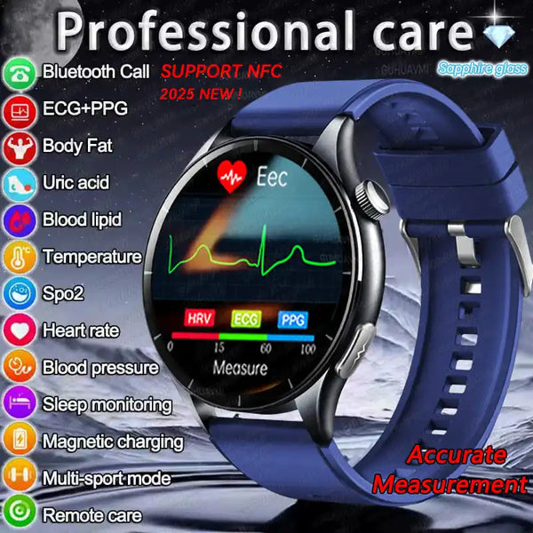2025 ECG+PPG Smart Health Watch – NFC Fitness Tracker for Men & Women | Heart Rate, Blood Pressure, SpO2, Sleep, & Sports Smartwatch (Android/iOS) - Live Easy