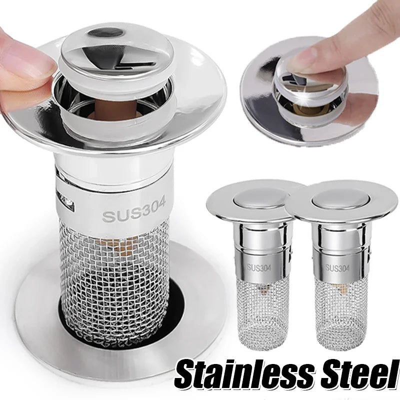 Stainless Steel Floor Drain Filter – Pop-Up Washbasin Stopper with Anti-Odor Bounce Core & Hair Catcher