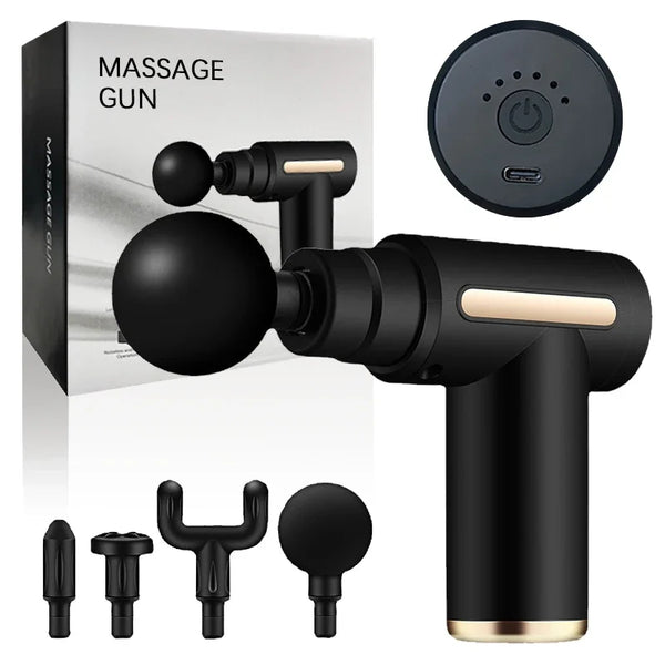 Mini Wireless Massage Gun – Deep Tissue Fascia Relaxation Device with 4 Heads & USB Rechargeable Design