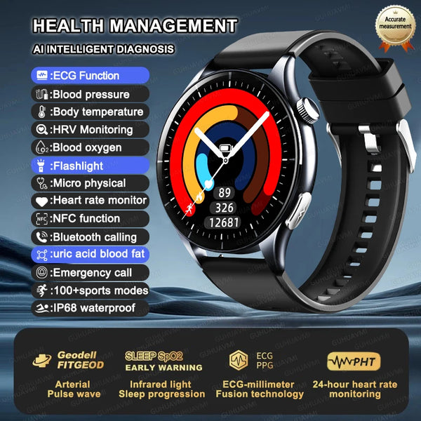 2025 ECG+PPG Smart Health Watch – NFC Fitness Tracker for Men & Women | Heart Rate, Blood Pressure, SpO2, Sleep, & Sports Smartwatch (Android/iOS) - Live Easy
