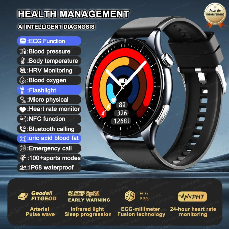 2025 ECG+PPG Smart Health Watch – NFC Fitness Tracker for Men & Women | Heart Rate, Blood Pressure, SpO2, Sleep, & Sports Smartwatch (Android/iOS) - Live Easy