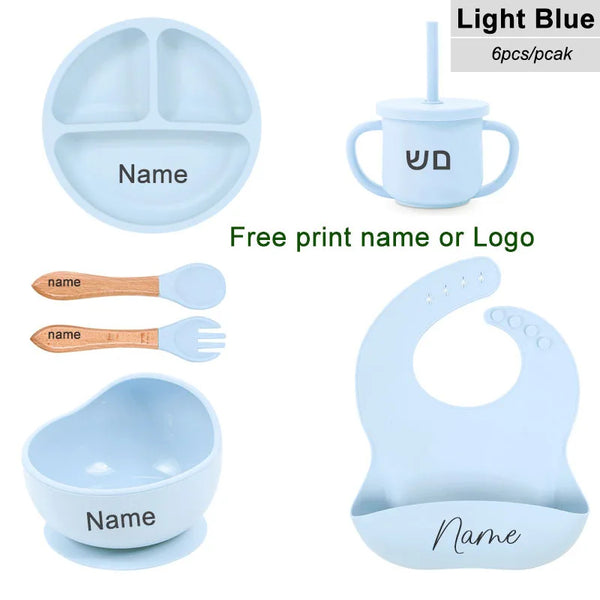 Personalized 6PCS Silicone Divided Meal Set – Free Name Printing | BPA-Free Baby Feeding Set with Bowl, Spoon, Fork, Cup & Plate | Gift for Boys & Girls - Live Easy