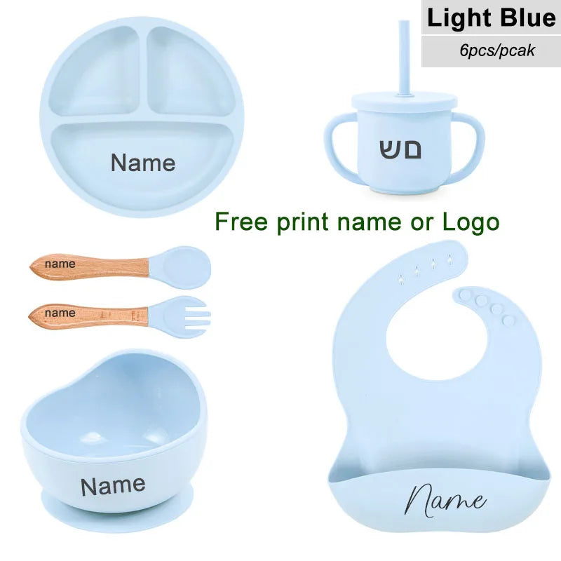Personalized 6PCS Silicone Divided Meal Set – Free Name Printing | BPA-Free Baby Feeding Set with Bowl, Spoon, Fork, Cup & Plate | Gift for Boys & Girls - Live Easy