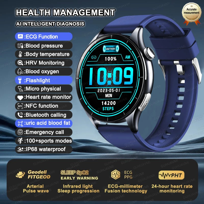 2025 ECG+PPG Smart Health Watch – NFC Fitness Tracker for Men & Women | Heart Rate, Blood Pressure, SpO2, Sleep, & Sports Smartwatch (Android/iOS) - Live Easy
