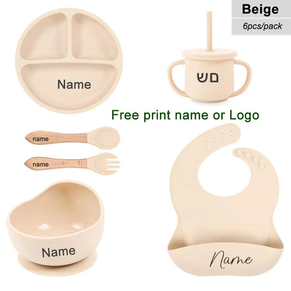 Personalized 6PCS Silicone Divided Meal Set – Free Name Printing | BPA-Free Baby Feeding Set with Bowl, Spoon, Fork, Cup & Plate | Gift for Boys & Girls - Live Easy