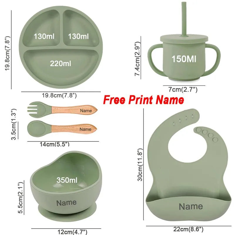 Personalized 6PCS Silicone Divided Meal Set – Free Name Printing | BPA-Free Baby Feeding Set with Bowl, Spoon, Fork, Cup & Plate | Gift for Boys & Girls - Live Easy