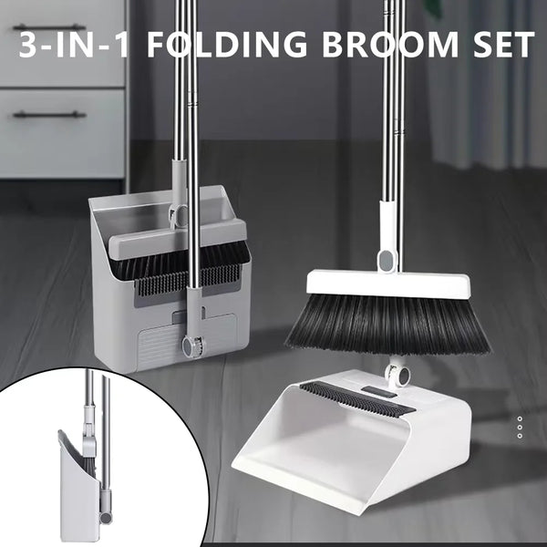 3-in-1 Broom Combo Set – Foldable Floor Brush, Dustpan & Squeegee | Multifunctional Non-Stick Hair Broom - Live Easy