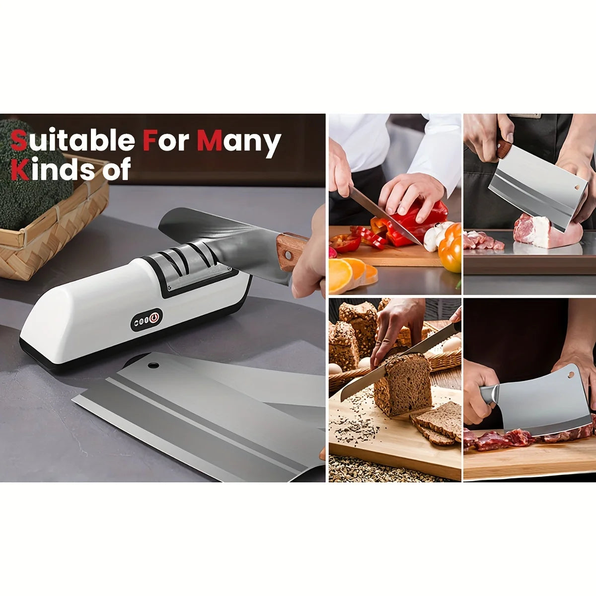 Electric Knife Sharpener – Professional 4-Gear Automatic Multifunctional Sharpener for Kitchen Knives - Live Easy
