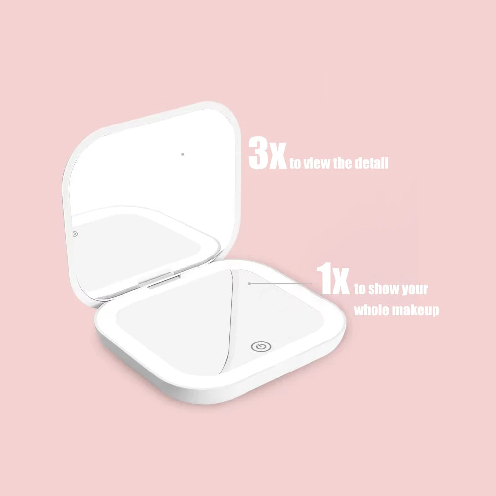 Compact LED Makeup Mirror – Folding Travel Vanity Mirror with 3X Magnification
