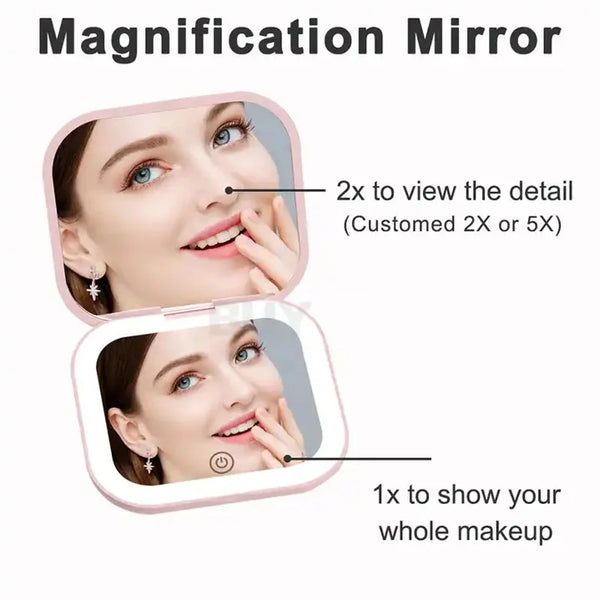 Compact LED Makeup Mirror – Folding Travel Vanity Mirror with 3X Magnification