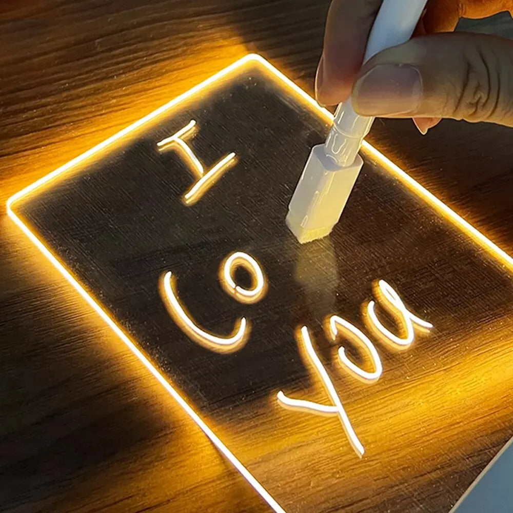 USB-Powered LED Night Light with Message Board – Touch Writing Surface Desk Lamp with Warm White Ambient Light - Live Easy