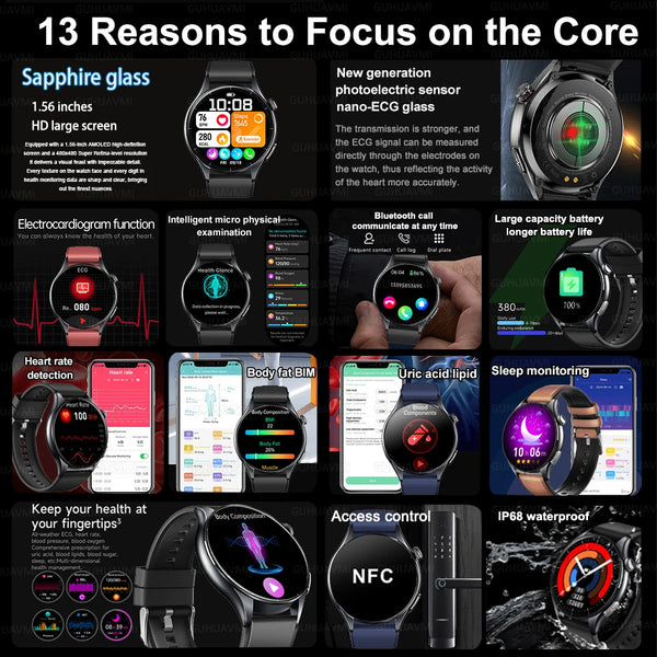 2025 ECG+PPG Smart Health Watch – NFC Fitness Tracker for Men & Women | Heart Rate, Blood Pressure, SpO2, Sleep, & Sports Smartwatch (Android/iOS) - Live Easy