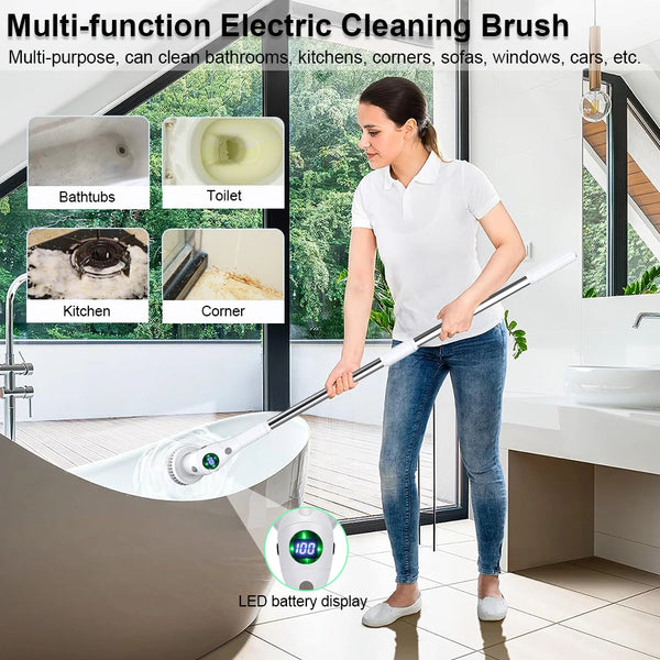 Electric Cleaning Brush 8-in-1 – Rechargeable Cordless Rotating Scrubber with Adjustable Handle