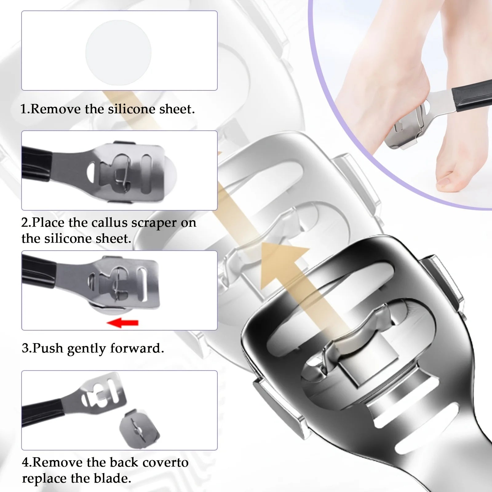 8PCS Professional Pedicure Kit – Stainless Steel Foot Care Tools with Callus Remover & Heel Scraper