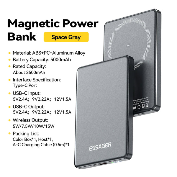 Magnetic Wireless Power Bank 20W – 5000mAh Portable Fast Charging External Battery for MagSafe iPhones | Compact Magnetic Charger for Travel & Daily Use - Live Easy