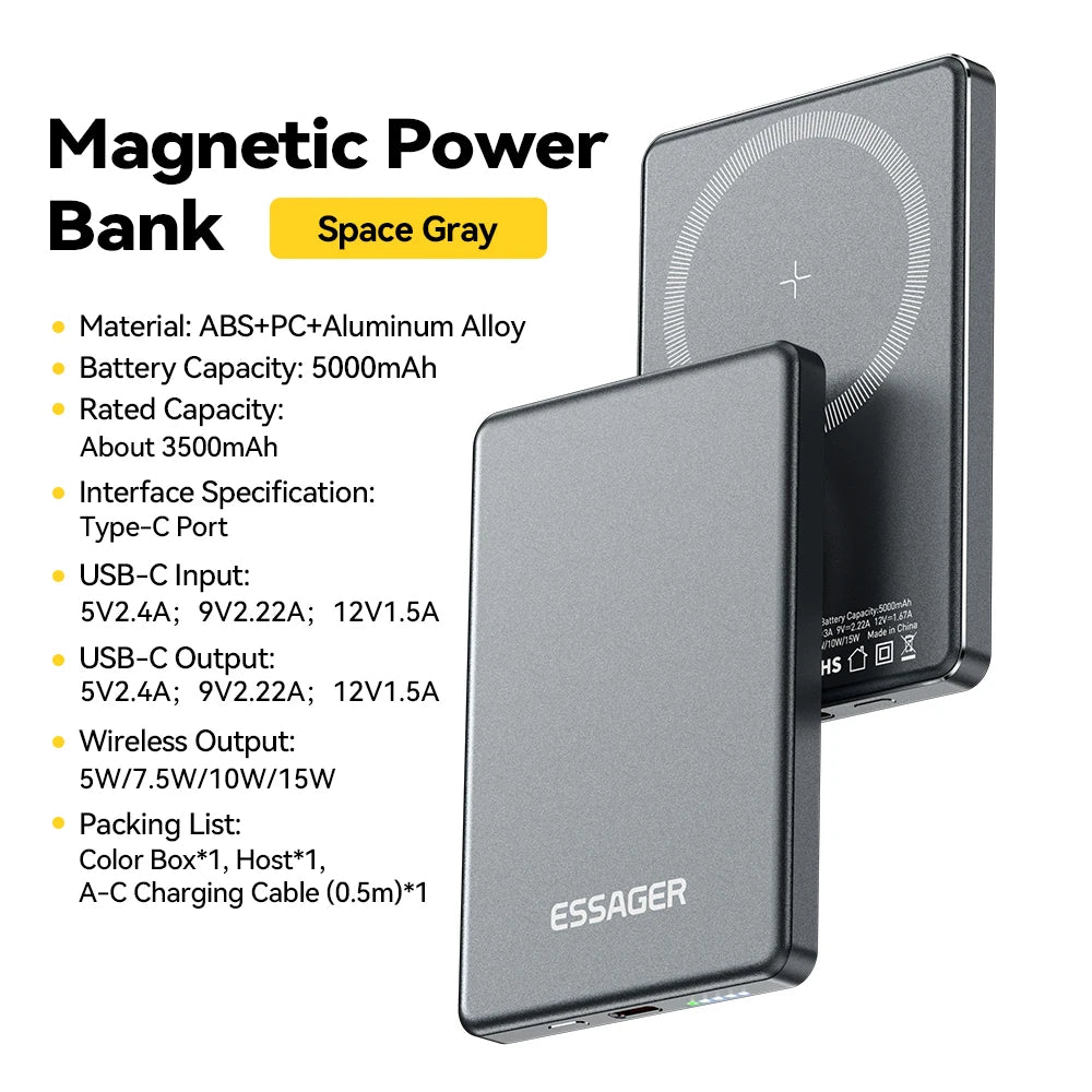 Magnetic Wireless Power Bank 20W – 5000mAh Fast Charging Portable Battery for MagSafe iPhones