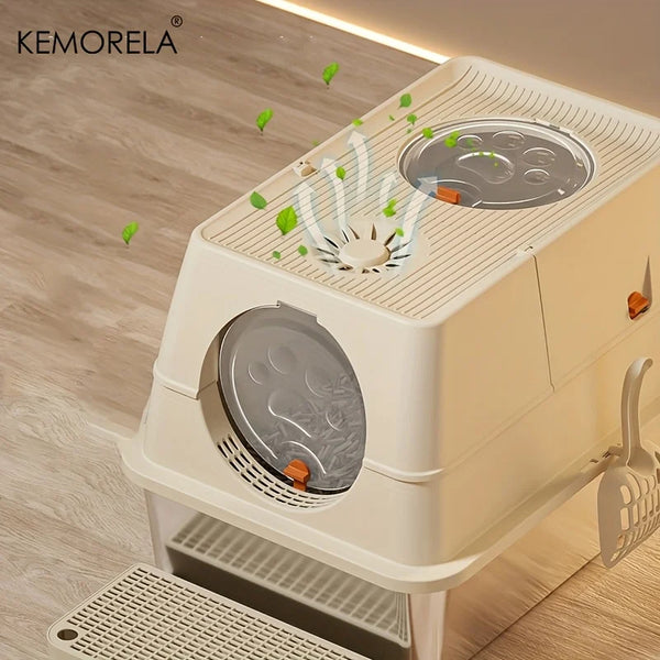 Stainless Steel Cat Litter Box XL – Extra Large Enclosed Litter Box with High Sides, Removable Design & Scoop | Odor-Free, Durable Pet Toilet for Big Cats - Live Easy