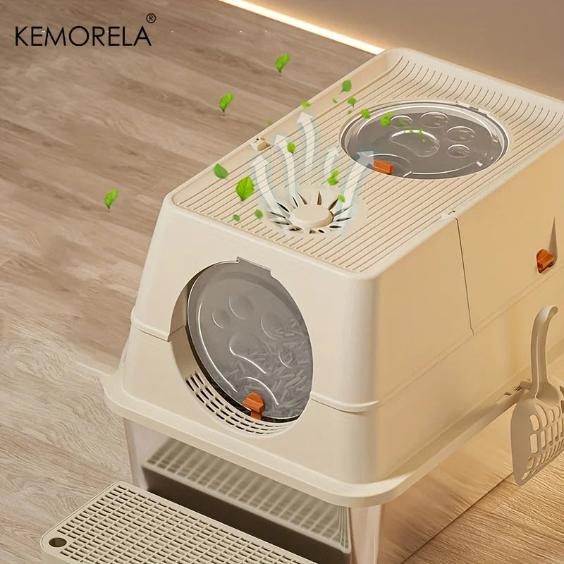 Stainless Steel Cat Litter Box XL – Extra Large Enclosed Litter Box with High Sides, Removable Design & Scoop | Odor-Free, Durable Pet Toilet for Big Cats - Live Easy