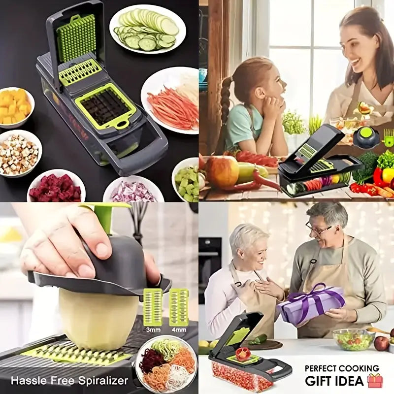 16-in-1 Heavy-Duty Vegetable Chopper Set – Multi-Functional Food Processor with Safety Lock, Storage Container & Multiple Blades - Live Easy