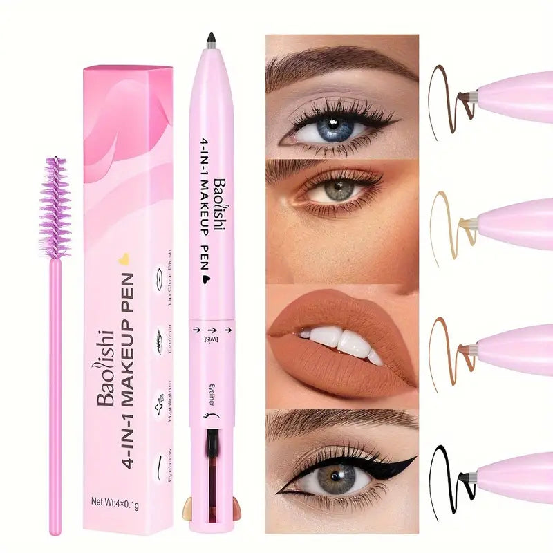 4-in-1 Makeup Pen – Matte Lip Liner, Eyebrow Pencil, Eyeliner & Highlighter | All-in-One Daily Beauty Tool