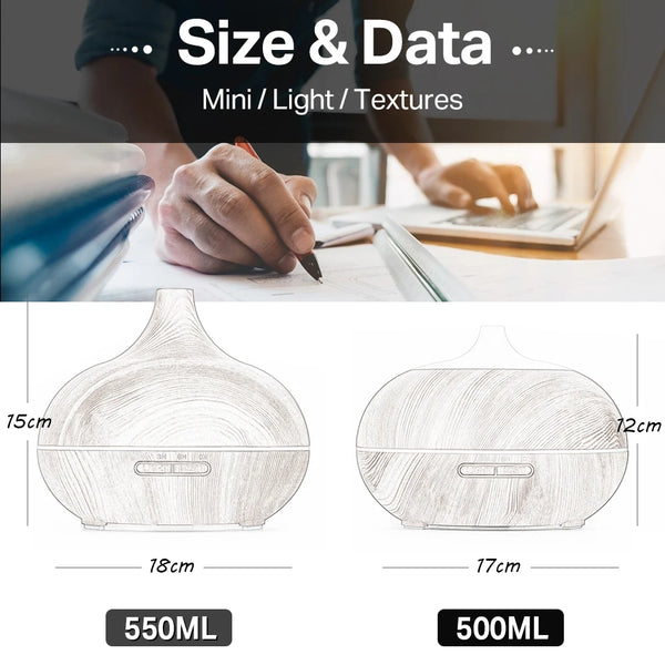 Wood Grain Ultrasonic Aromatherapy Diffuser – Essential Oil Humidifier with Remote, LED Lights & Timer