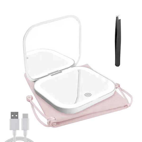 Compact LED Makeup Mirror – Folding Travel Vanity Mirror with 3X Magnification