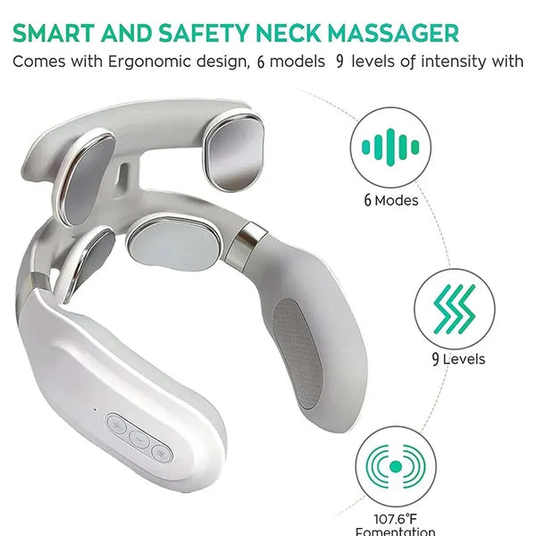 Smart Neck Massager – 4-Head Heating & Vibration Device with 6 Modes & 9 Levels