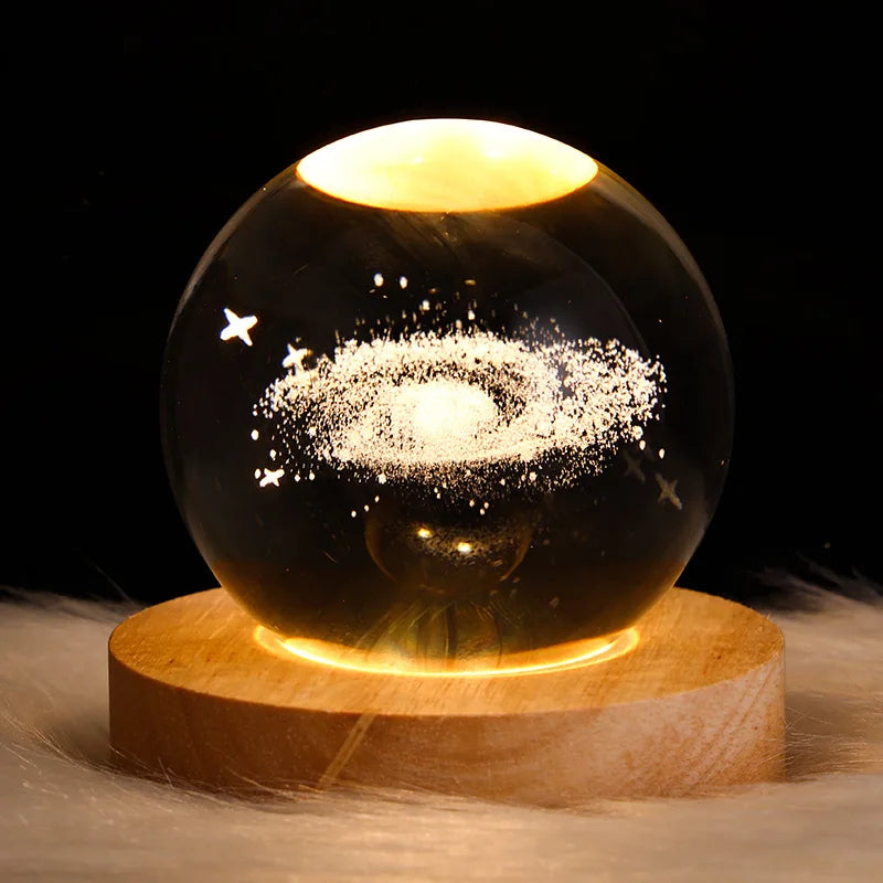 Crystal Ball LED Night Light Lamp 3D – USB Rechargeable Moon & Galaxy Table Lamp for Home Decor, Parties & Gifts
