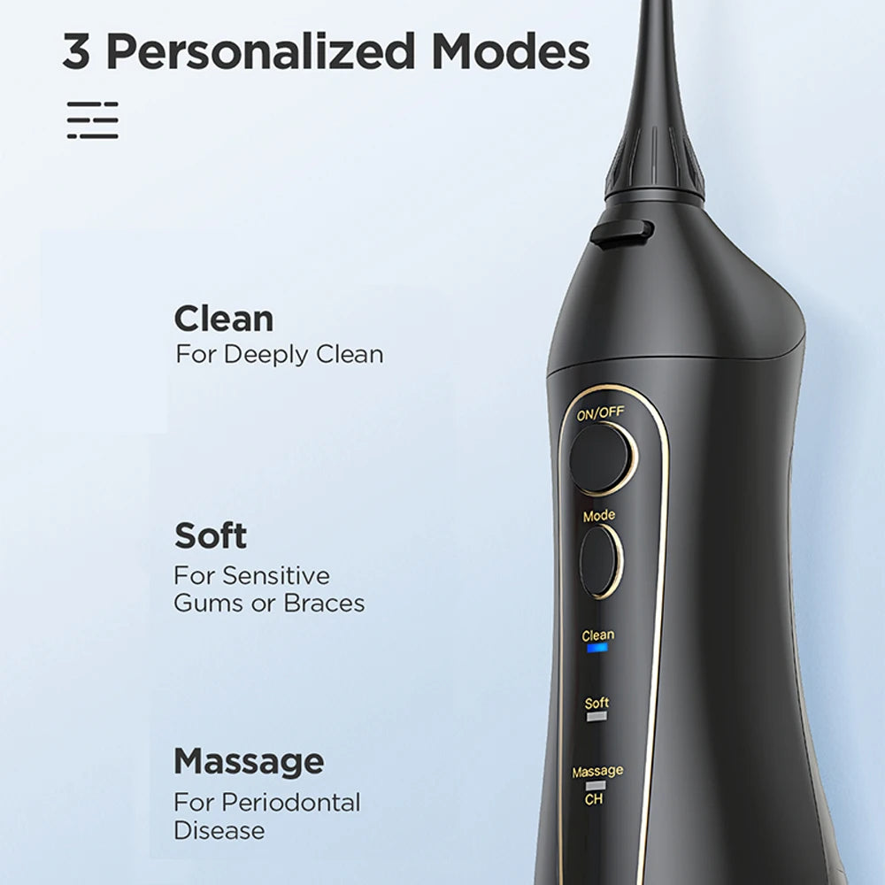 Rechargeable Water Flosser – Portable Oral Irrigator with 3 Modes, 300ML Tank & 6 Nozzles