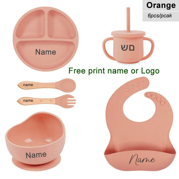 Personalized 6PCS Silicone Divided Meal Set – Free Name Printing | BPA-Free Baby Feeding Set with Bowl, Spoon, Fork, Cup & Plate | Gift for Boys & Girls - Live Easy