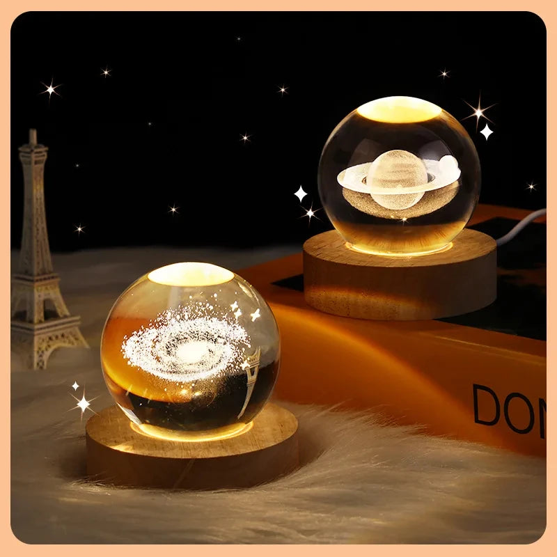 Crystal Ball LED Night Light Lamp 3D – USB Rechargeable Moon & Galaxy Table Lamp for Home Decor, Parties & Gifts