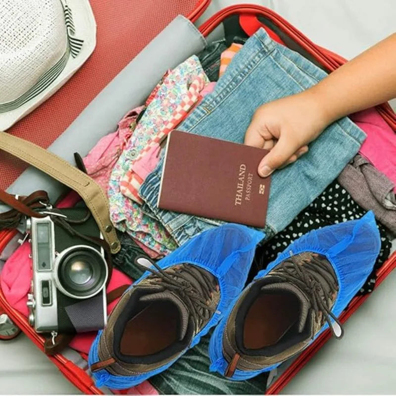 Disposable Non-Woven Shoe Covers – Anti-Slip, Waterproof, and Mud-Proof Booties | Household, Travel & Hotel Protective Shoe Covers (Plastic + Fabric) - Live Easy