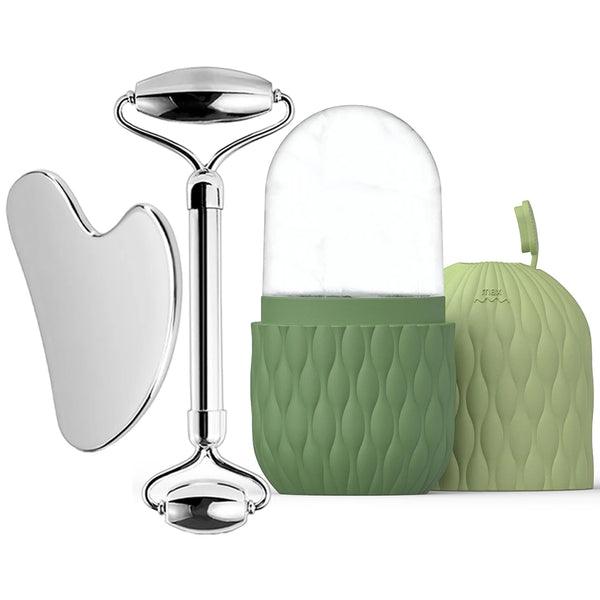 Ice Face Roller (1/3PCS Set) – Stainless Steel & Silicone Facial Roller for Skin Tightening - Live Easy